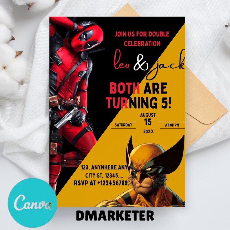 Editable Deadpool and Wolverine Joint Birthday Invitation, Wolverine ...