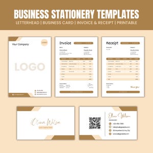business branding bundle, business receipt, letterhead template, invoice editable template, Business Card Templates, QR code