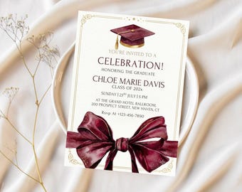 Graduation Party Invitation Template, Editable Red Gold Class of 2026 Grad Announcement, Class of 2025 Invite,Self-Editable Digital Download