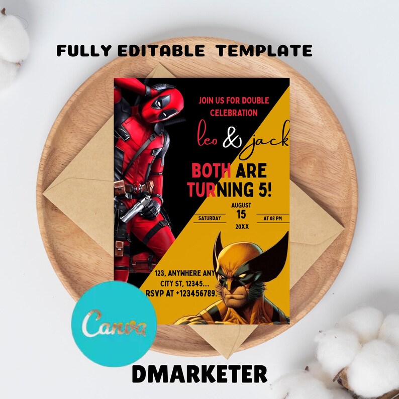 Editable Deadpool and Wolverine Joint Birthday Invitation, Wolverine ...