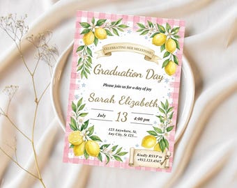 Freshly Graduated Invitation Template,Lemon Theme Graduation party Card,Class of 2026,Lemon Graduation Invitation,Editable Canva Template