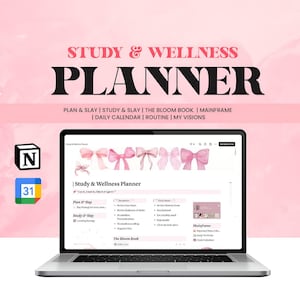 IT Girl Pink Notion Planner 2025: Study & Wellness Template (Digital Download)