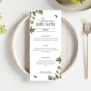 Floral Brunch Menu Card Template: Editable Minimalist Design (Canva)