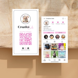 Bakery Instagram Business Card, DIY QR Code Business Card, Cake Bakery Business Card, IG Business Card, Cake Shop Instagram Cards in Canva