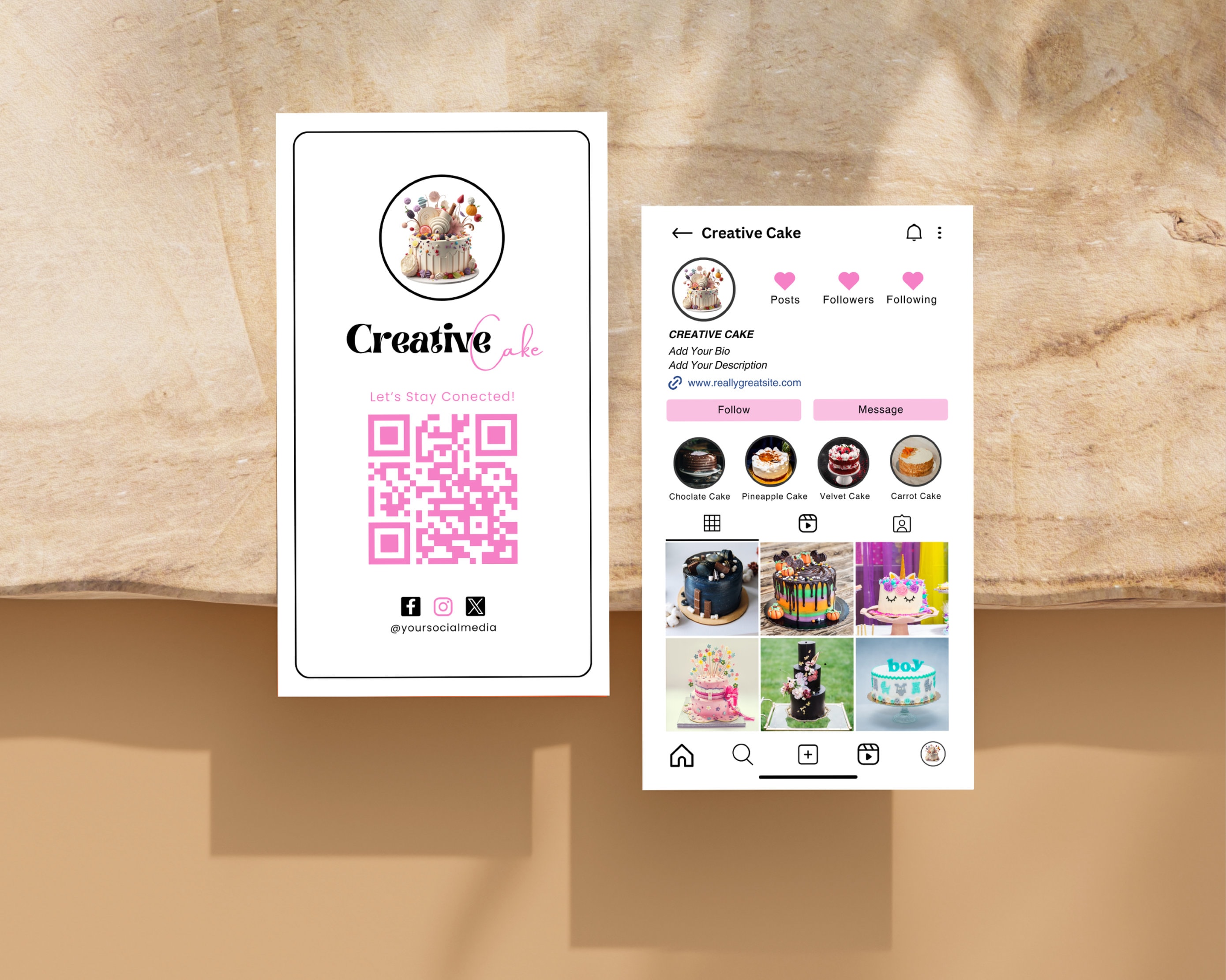 Bakery Instagram Business Card, DIY QR Code Business Card, Cake Bakery Business Card, IG Business Card, Cake Shop Instagram Cards in Canva