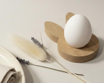 Egg cup with rabbit design, solid oak | Modern egg holder | Minimalist wooden Easter decoration | Easter gift | Scandinavian decor |