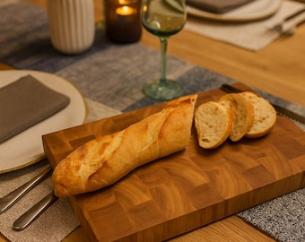 Solid oak cutting board | End grain | Handmade | 38 x 24 cm, 4 cm solid | European oak | Kitchen board | With recessed grips