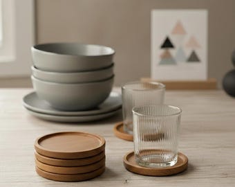 Oak coasters | Solid wood | Gift | Engraved with "Cheers!" | Set of 3 | Simple | Handmade | Glass coasters | Wooden coasters