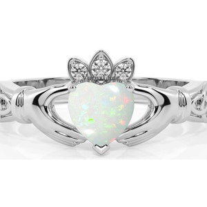 Gothic Jewelry Opal Claddagh Style Engagement Ring Sterling Silver Women Ring Silver Claddagh Ring Tiny Celtic Irish Claddagh Ring For Women