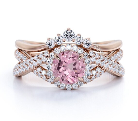 Pink sapphire cheap wedding set