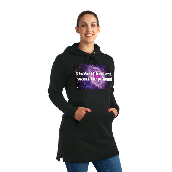 Sweatshirt Outer Space Black Hoodie, Maxi Dress, Extra Long Hoodie, Hooded Warm Dress, Long Dress, Sweatshirt Dress