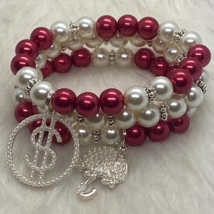 Red and White Pearls Bracelet Set #1