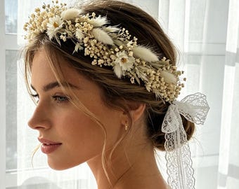 Corona de boda de flores secas naturales, para novia y damas de honor, sesiones de fotos, despedidas de soltera, peinados de boda, corona para niños.