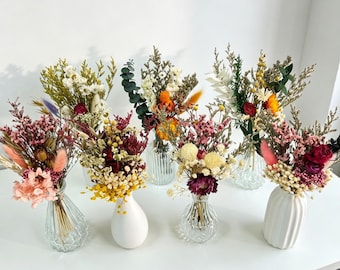 Mini ramo de flores secas estilo bohemio, arreglo en jarrón pequeño, recuerdos de boda, decoración de mesa, regalos para damas de honor