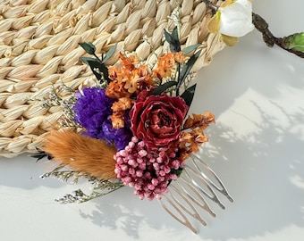 Boho Dried Flower Hair Comb: Rustic Wedding Accessory