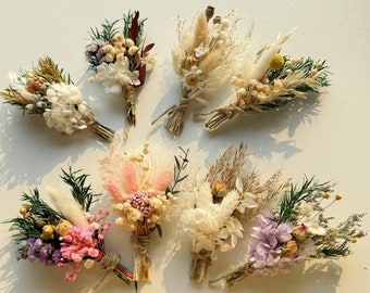 Mini Dried Flower Bouquet,Dried Flower Rustic Boutonniere,Wedding Boutonniere,Groomsmen Boho Boutonniere,Bride and Groom Flowers,Flower Gift