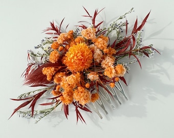 Autumn Dried Flower Hair Comb: Rustic Boho Wedding Headpiece