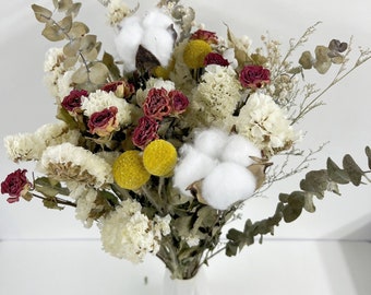 Ramo grande de rosas secas naturales: arreglo bohemio de flores silvestres, decoración del hogar, flores para damas de honor, decoración de pared