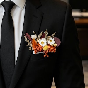 Natural Dried Floral Pocket Boutonnieres, Groom And Groomsmen Buttonhole, Rustic Wedding Accessories