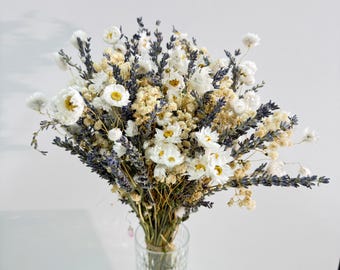 Dried Lavender Bouquet, Baby's Breath Daisies, Home Decor, Boho Wedding Arrangement (30cm)