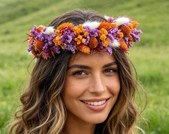 Boho Dried Flower Bridal Crown, Rustic Wedding Headpiece, Fairy Girl Crown