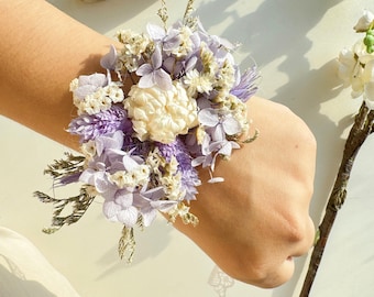 Ramillete de muñeca con flores secas naturales, ideal para despedidas de soltera, bodas bohemias, pulsera de flores