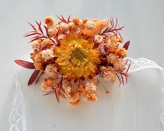 Ramillete de muñeca con flores secas de otoño, pulsera de boda bohemia, decoración de boda, regalos para damas de honor