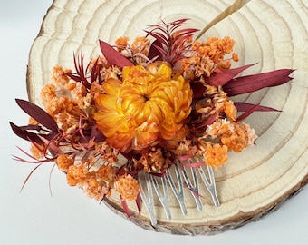 Autumn Dried Flower Wedding Hair Comb: Boho Bridal Hair Accessory