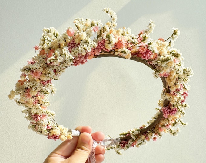 Dried Wildflower Wedding Crown: Rustic Floral Headpiece
