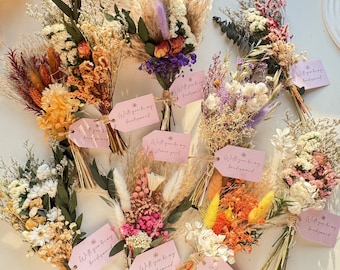 Mini ramo de flores secas: regalo bohemio para dama de honor, decoración rústica para bodas, regalos florales hechos a mano.