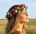 Spring Mixed Wildflowers Wedding Crown, Boho Dried Flower, Rustic Flower Girl Headpiece, Bride Accessory