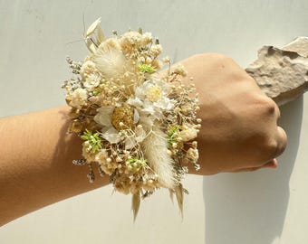 Ramillete de muñeca de flores secas estilo bohemio, decoración rústica para bodas, regalos florales hechos a mano
