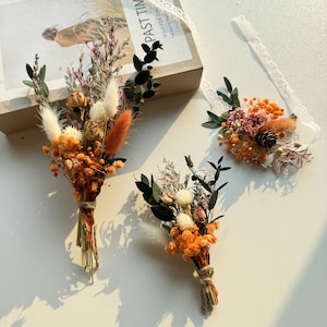 Boho Wedding Bouquet,Rustic Dried flower bouquet,Neutral Bridal Bouquet,Bride and Bridesmaid Bouquet,Home Decor,Wedding Dried Boutonniere