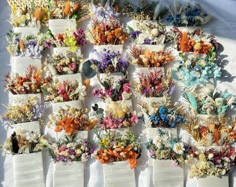 Boutonniere de bolsillo bohemio con flores secas: accesorio rústico para bodas, boutonniere para novios y padrinos, regalos hechos a mano.