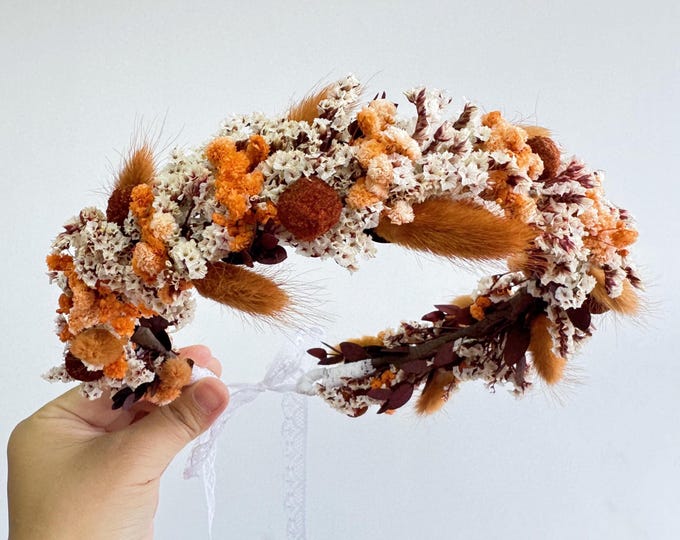 Autumn Dried Flower Crown: Boho Wedding, Newborn Floral Halo