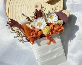 Boutonniere de bolsillo para novio con flores secas naturales, accesorios para hombre, decoración de boda de otoño