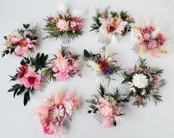 Boho Dried Flower Hair Comb & Wrist Corsage Set: Wedding Hair Accessories