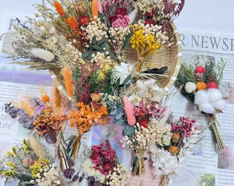 Boho Mini Dried Flower Bouquet, 6-8Inch Floral Home Decor, Bridesmaid Proposal, LetterBox Gifts