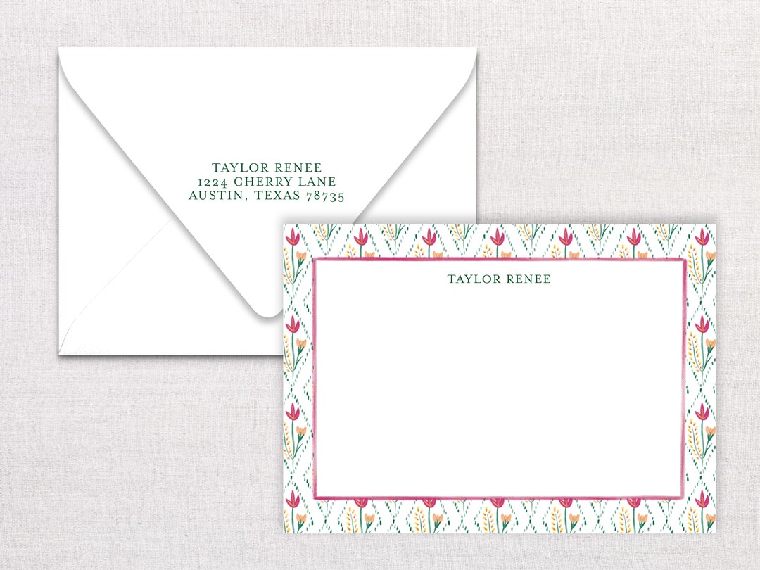 Personalized Stationery, Watercolor Flat Notecard Set With Custom Name ...