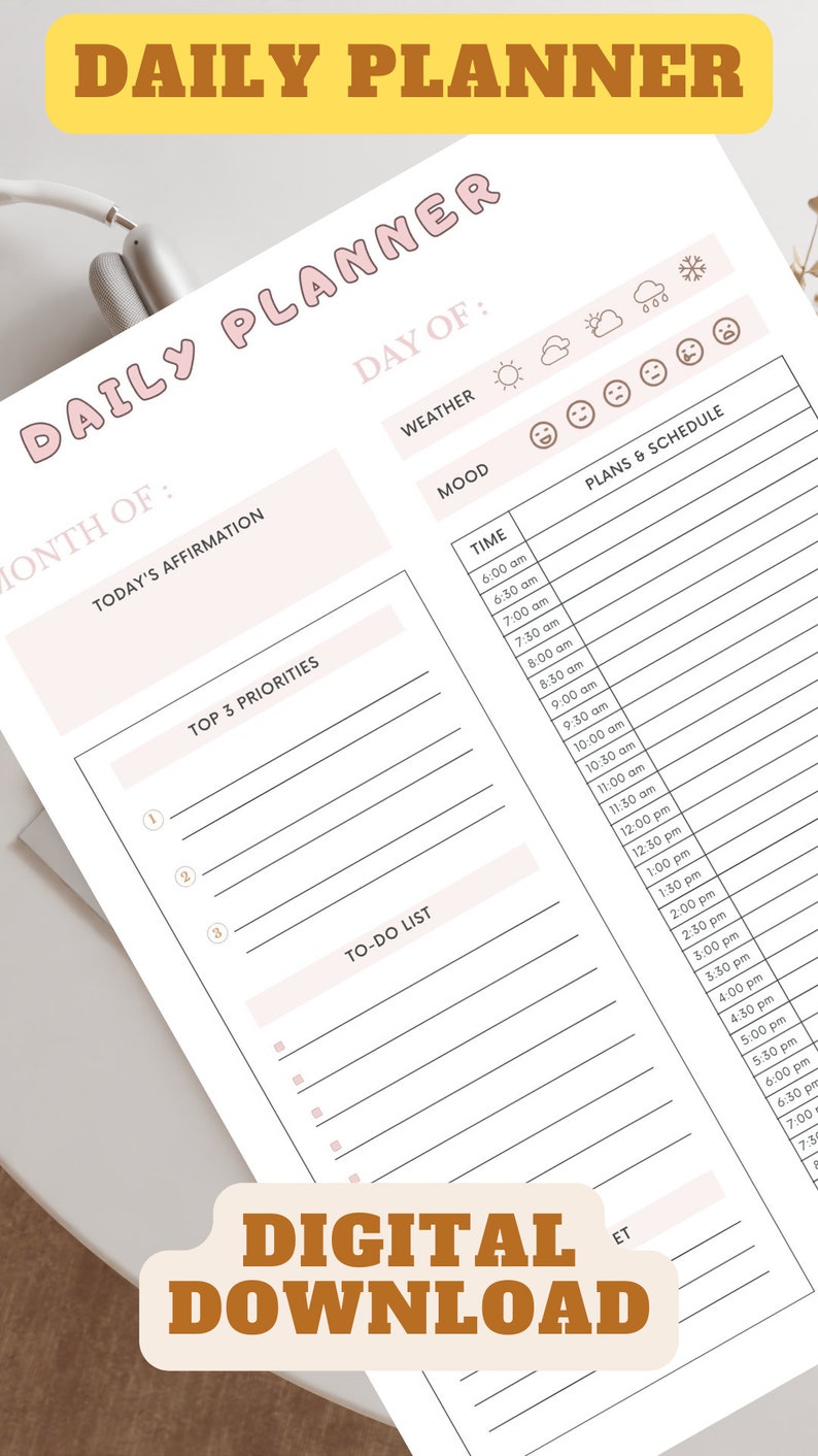 Daily Planner Printable Habit Tracker Spreadsheet Digital - Etsy