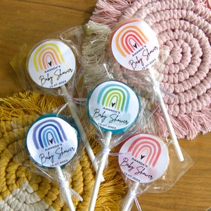 Personalised Lollies/Lollipops/Lolly Pops | Custom Rainbow Baby Shower Baby Announcemt Favours