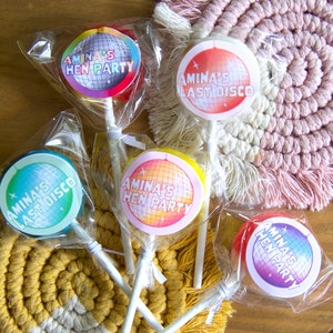 Personalisierte Lollies/Lutscher/Lolly Pops | Benutzerdefinierte Disco Ball Hen Party / Do Bachelorette Bevorzugungen