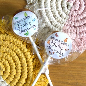 Personalised Lollies/Lollipops/Lolly Pops | Custom Baby Shower Favours Butterfly/Moth Gender Neutral