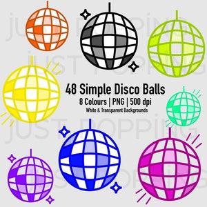Clipart de bola de discoteca, imagens coloridas de bola de discoteca, conjunto de 6 bolas de discoteca PNGs