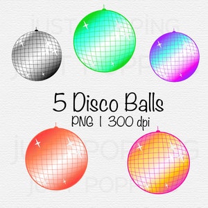 Clipart de bola de discoteca, imagens coloridas de bola de discoteca, conjunto de 6 bolas de discoteca PNGs