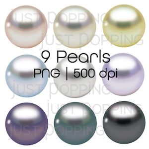 Pearl Clipart, Colourful Pearl Images, Set of 9 Pearl PNGs