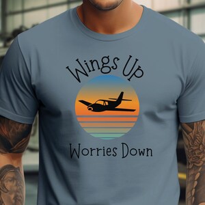 WingsUpWorriesDown4, pilot shirt, gift for pilot, gift for him, gift for her, aviator shirt, aviation shirt