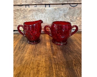 Vintage Fenton Georgian Sugar Creamer Set - Ruby Red (HAS CHIP)