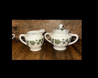 Vintage Halsey Fine China Lorelei Creamer & Sugar Bowl Rare Ivy Pattern