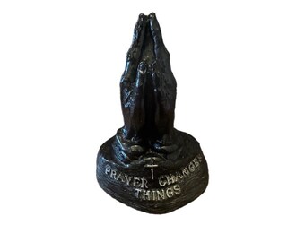 Figurine vintage mains en prière faite à la main à partir de charbon de Virginie-Occidentale 5,75 pouces